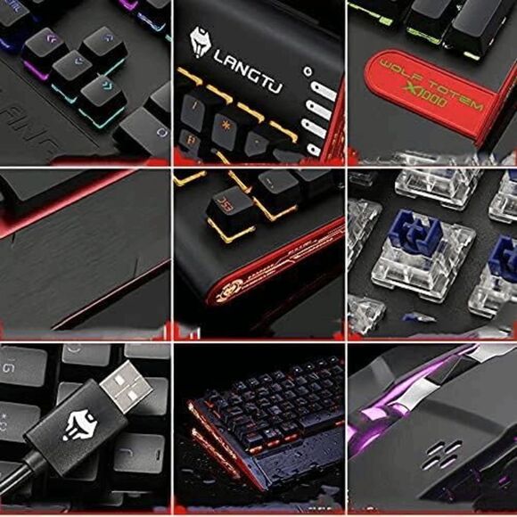 3 IN 1 Multimedia Knob Mechanical Gaming Keyboard Set (Black/Blue Backlit/Blue S - Picture 5 of 9